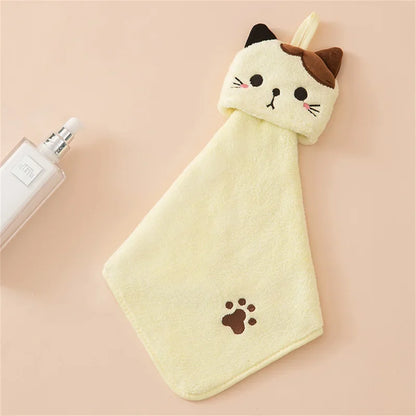 Cute Cat Coral Velvet Hand Towel – Soft Absorbent Hanging Towel for Kitchen & Bathroom