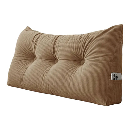 Corduroy Wedge Triangle Headboard Bolster Pillow 100x40x12cm – Back Support Reading Cushion with Side Pockets