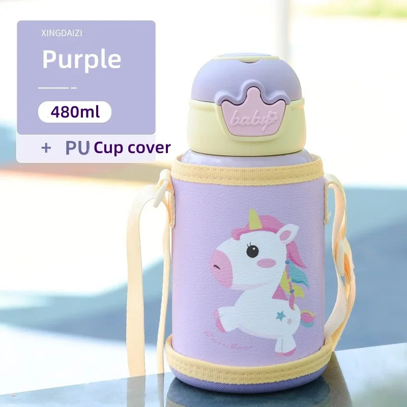 Kids Thermos Bottle with Straw – Stainless Steel Children’s Thermal Water Cup