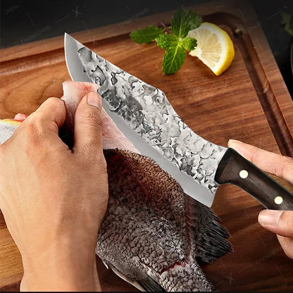 Handmade Forged Meat Cleaver & Boning Knife – Kitchen, Fishing & BBQ Knife with Cover