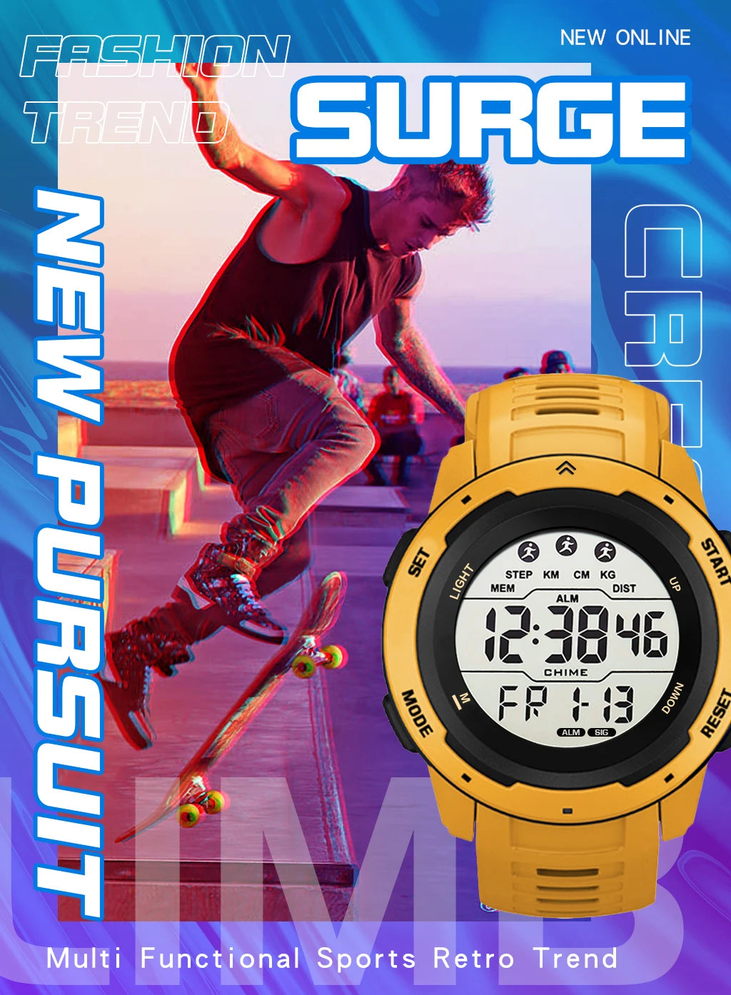 Digital Watches Men Men Numbers Sport Watch 5ATM Waterproof Back Light Round Screen Digital Multifunction Alarm Swimming