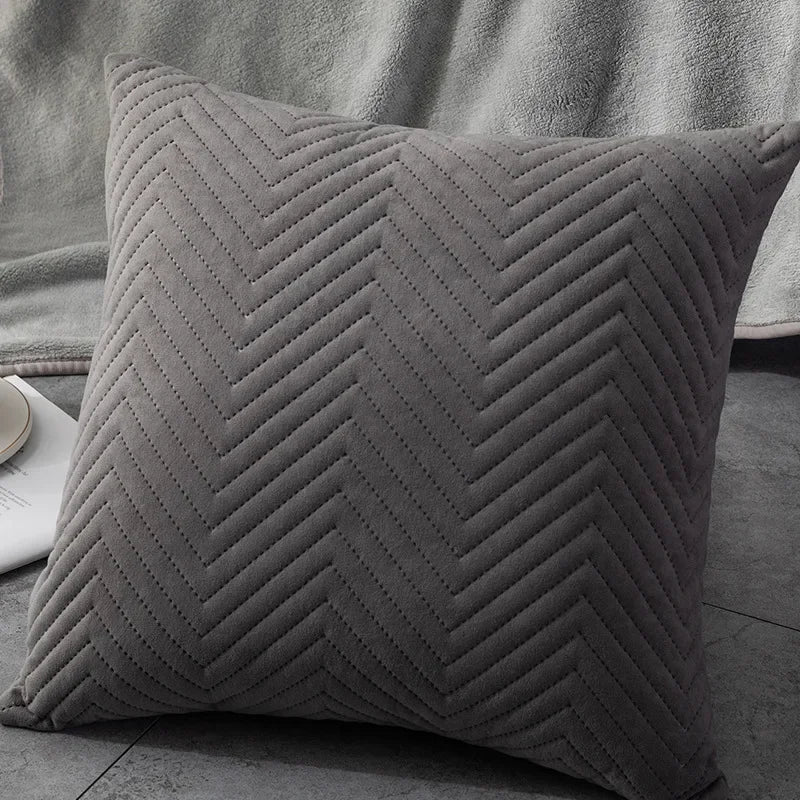 Velvet Plaid Cushion Cover 45x45cm – Embroidered Sofa & Bed Pillowcase