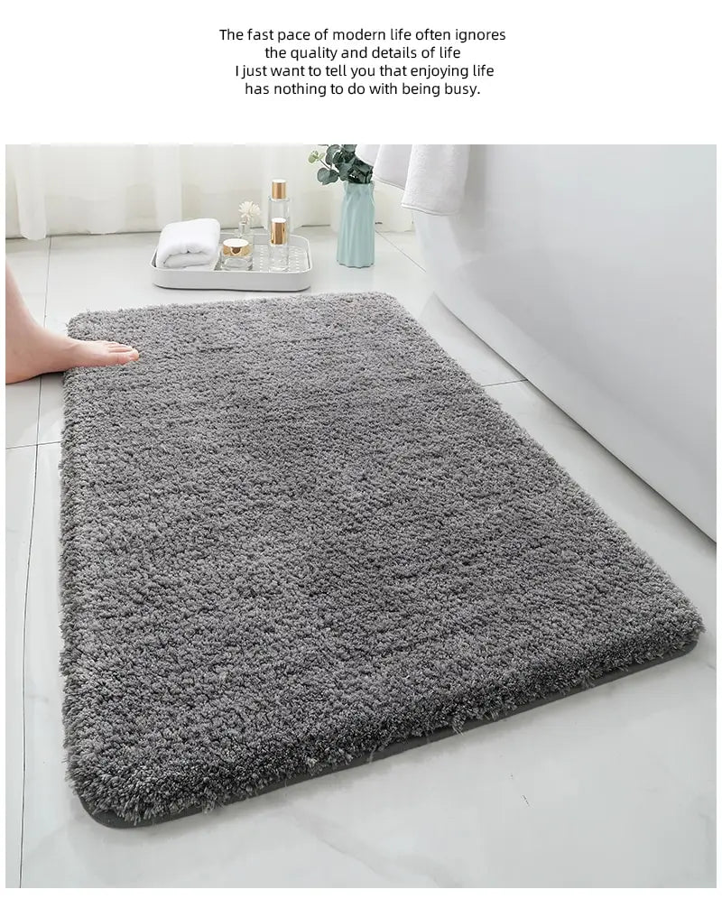 Modern Minimalist Solid Color Floor Mat, Square Long Plush, Thickened Absorbent Carpet, Bathroom Door Mat, Non Slip Mat - BeeTrendyShop.COM