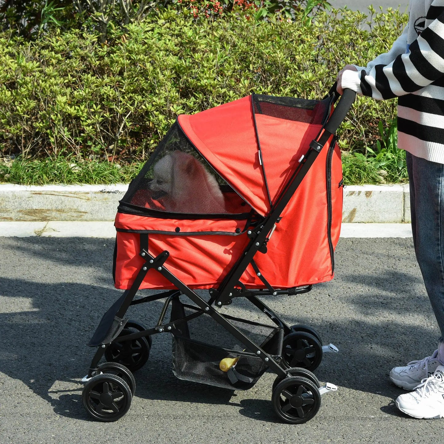 Pawhut Adjustable Canopy Pet Stroller - Lightweight & Foldable