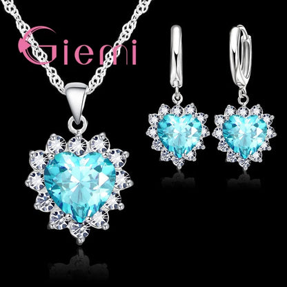 Love Heart Crystal Jewelry Set – Necklace & Earrings for Women