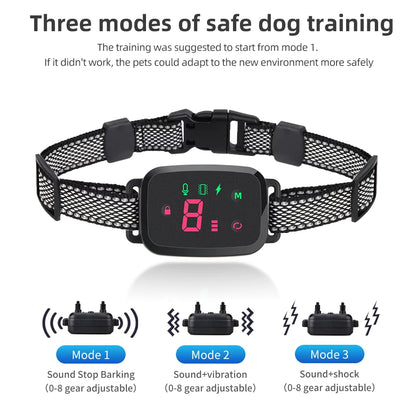 Smart Anti-Bark Dog Collar – HD Display, IP67 Waterproof, Rechargeable with 3 Training Modes