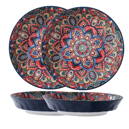 Bohemian Ceramic Tableware Set – Unique Floral Pattern Serving Plate for Home, Camping & Restaurant