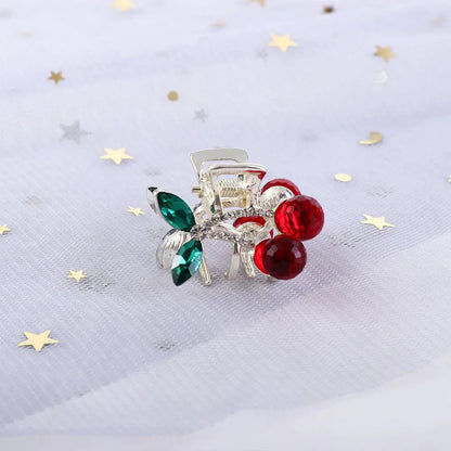 Mini Rhinestone Cherry Hair Claw Clip – Korean Style Sparkle Hairpin for Women