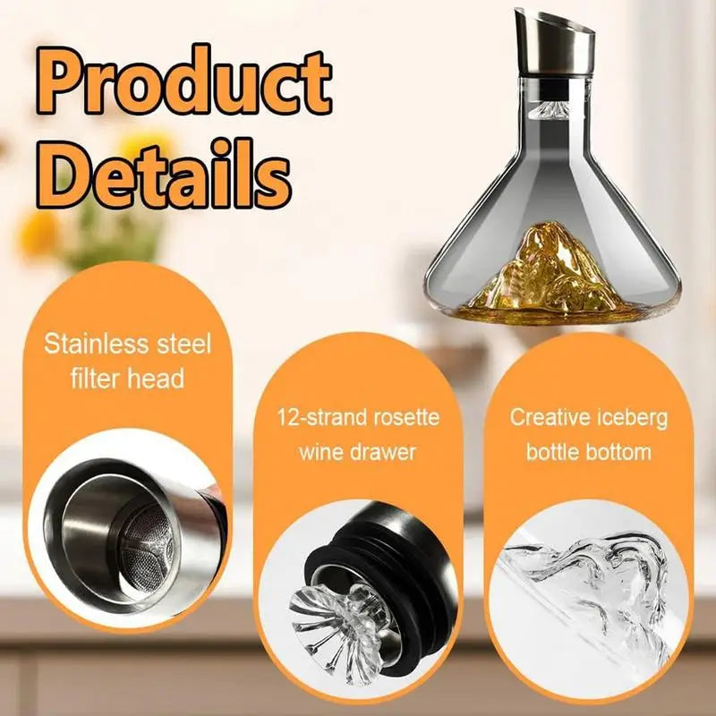 Iceberg Whisky Decanter – 1500ml Lead-Free Crystal Wine Carafe with Aerator