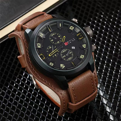 Fashion Retro Men's Quartz Wristwatches Luxury Man Watch PU Leather Business Watch Military Tactical Outdoor Sport Wristwatch - BeeTrendyShop.COM