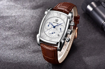 Relogio Masculino Mens Watches Top Luxury Brand BENYAR Chronograph Leather Quartz Watch Men Military Sport Rectangle Wristwatch - BeeTrendyShop.COM