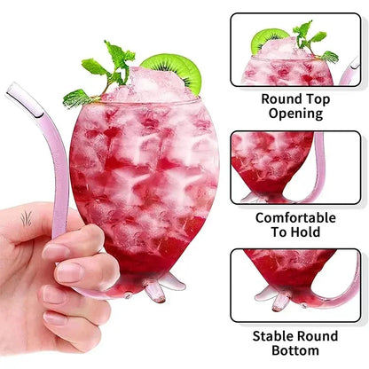 Clear Wine Glass Cup with Straw – Cocktail Beer Drinks Bar Gift