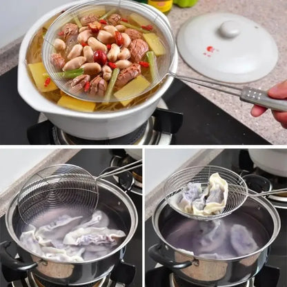 Stainless Steel Fry Basket & Oil Drain Skimmer – Wire Mesh Scoop for Deep Frying