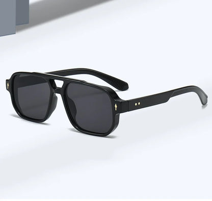 Retro Double Bridge Square Sunglasses – Luxury Rivet Design UV400 Unisex