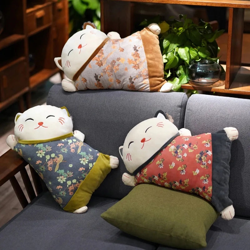 Japanese Lucky Cat Plush Cushion – Dual-Use Sofa Backrest & Car Lumbar Waist Pillow