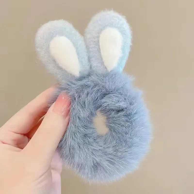1PC 3D Plush Bunny Ear Hair Ties for Girls & Women