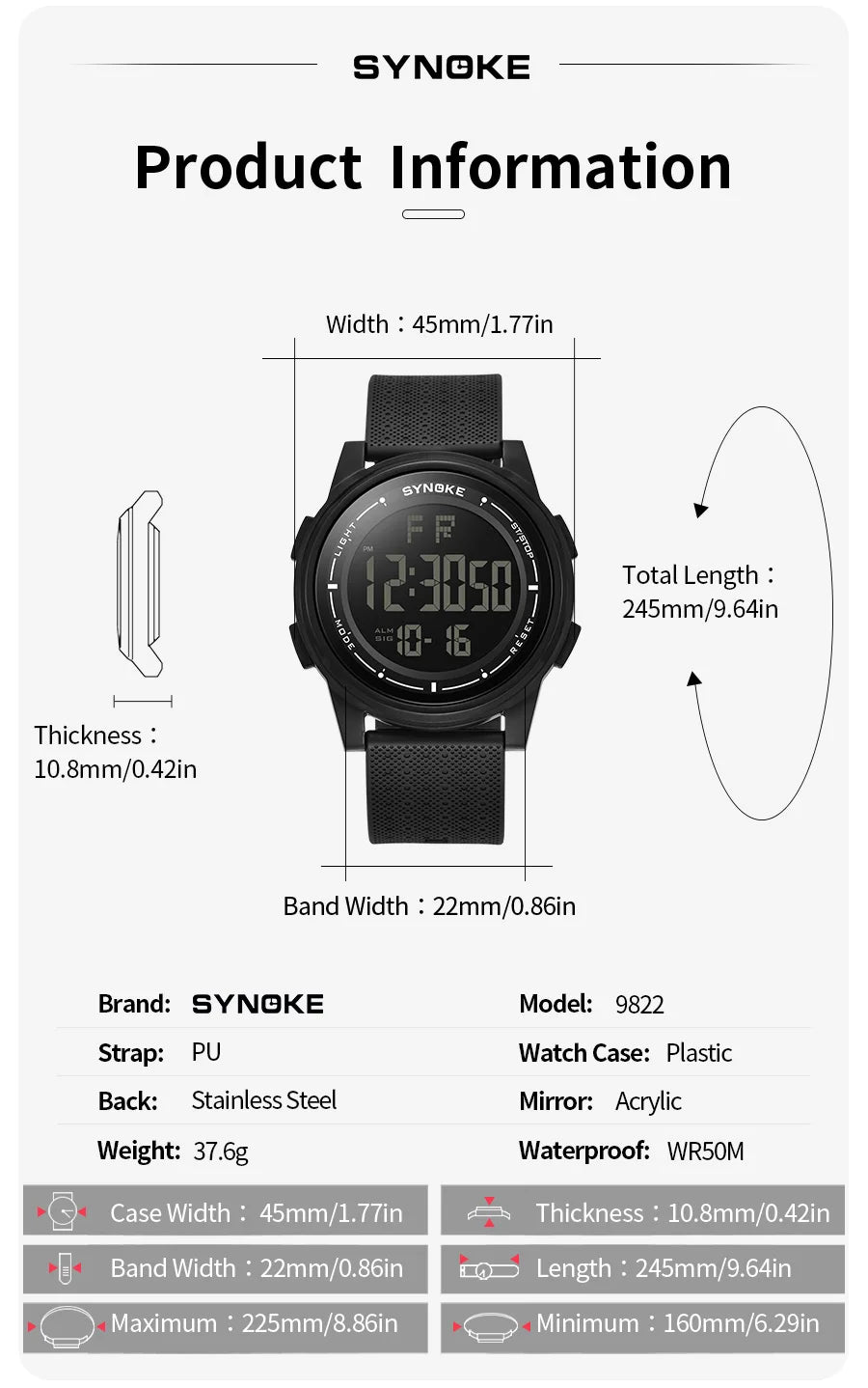 Digital Watch Waterproof with Stopwatch Alarm Ultra-Thin Super Wide-Angle Display Digital Wrist Watches For Men Women