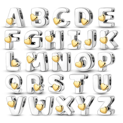 925 Sterling Silver A-Z Letter Charm Beads – Gold Alphabet DIY Birthday Jewelry