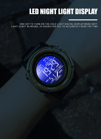 Men's Digital Sport Watch – 50M Waterproof, LED, Stopwatch, Military Tactical Wristwatch