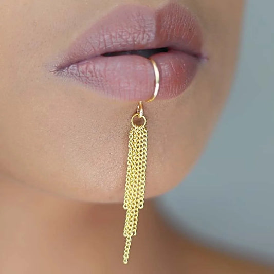 Stonefans Tassel Lip Cuff for Women Faux Piercing