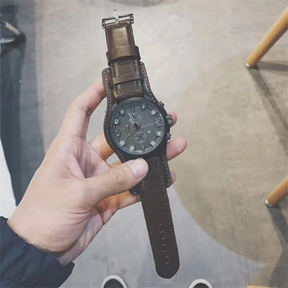 Fashion Retro Men's Quartz Wristwatches Luxury Man Watch PU Leather Business Watch Military Tactical Outdoor Sport Wristwatch - BeeTrendyShop.COM