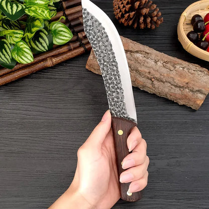 Forged Slaughter Boning Knife – Stainless Steel Cleaver with Wooden Handle & Cover