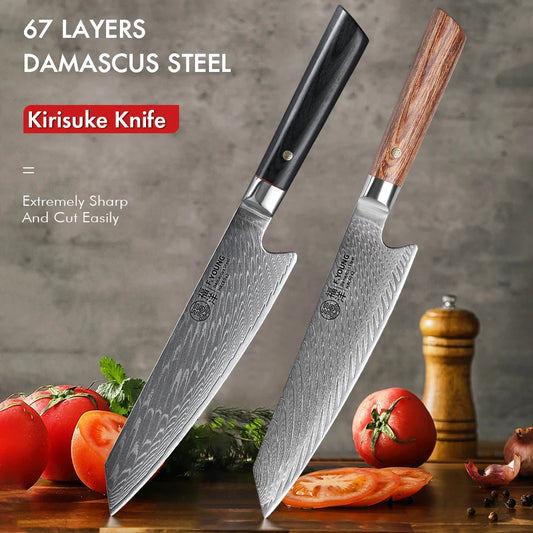 F.YOUNG 8 Inch Japanese Kiritsuke Chef Knife Hand Forged Damascus Steel Kitchen Knives Sharp Handmade Knife Slicing Cooking Tool
