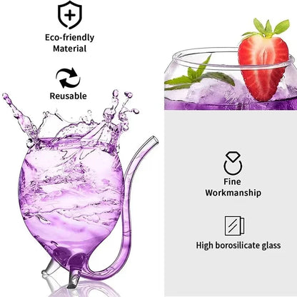 Clear Wine Glass Cup with Straw – Cocktail Beer Drinks Bar Gift