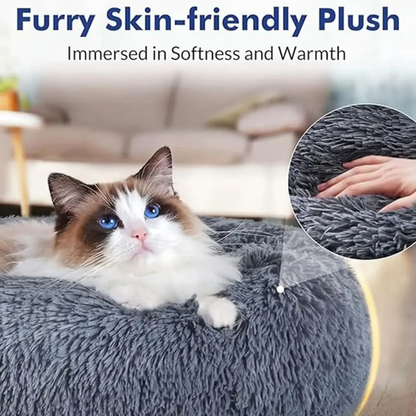 40-90cm Round Plush Pet Bed - Winter Warm Dog & Cat Bed for Medium-Large Pets