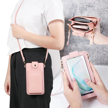 solid color fashion simple shoulder bag slung mobile phone bag women's driver's license card wallet - BeeTrendyShop.COM