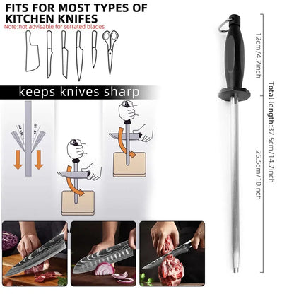 Honing Steel Knife Sharpener Rod – Professional 8/10-Inch Sharpening Stick