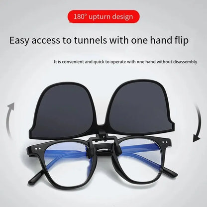 Photochromic Clip-On Sunglasses – Polarized Anti-Glare Night Vision Driver Glasses