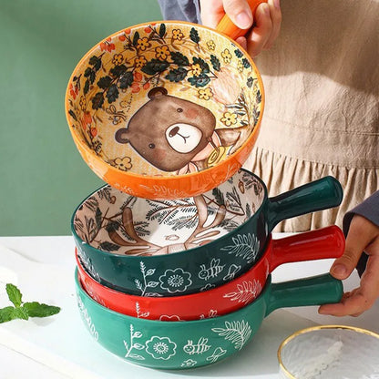 Forest Animals Ceramic Baking Pan with Handle – Salad Bowl & Au Gratin Dish