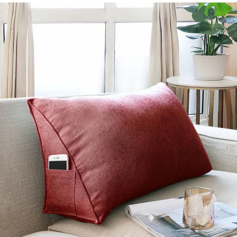 Soft Sofa Triangle Back Cushion Cover – Rectangular Bed Headboard Backrest Support Pillowcase with Pockets