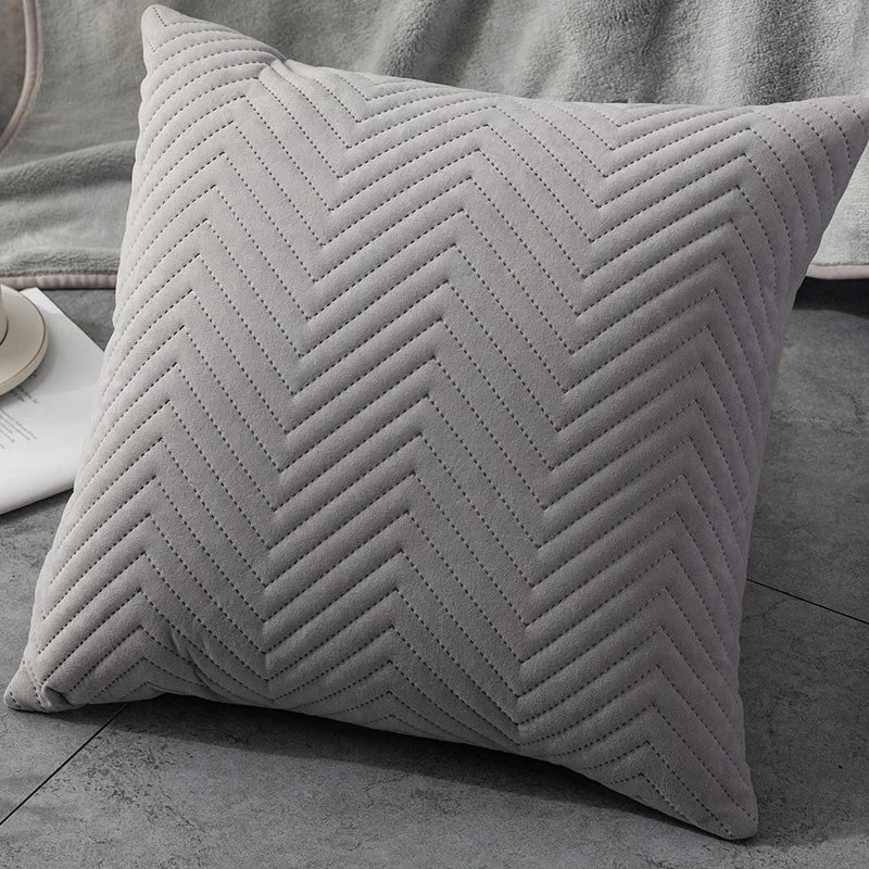 Velvet Plaid Cushion Cover 45x45cm – Embroidered Sofa & Bed Pillowcase