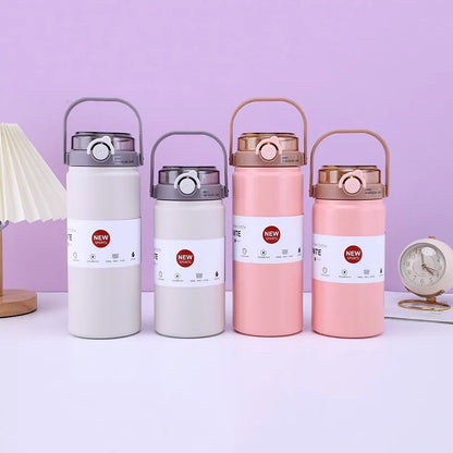1L Stainless Steel Thermal Bottle with Straw – Vacuum Flask Hot & Cold Fitness Tumbler