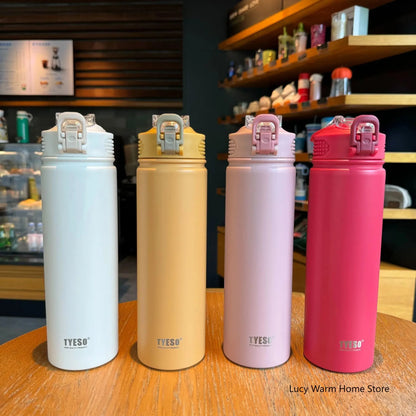 Thermal Water Bottle with Straw 600/750ML – Stainless Steel Hot & Cold Mug