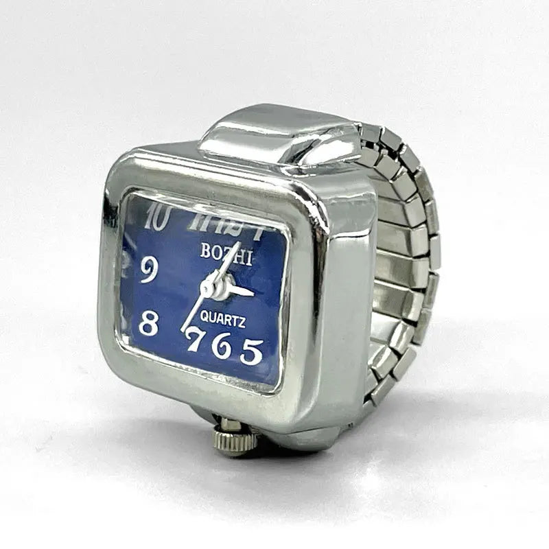 Vintage Punk Finger Watch Mini Elastic Strap Alloy Watches Couple Rings Jewelry Clock Retro Roman Quartz Watch Rings Women Men - BeeTrendyShop.COM