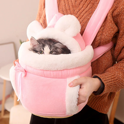 Plush Pet Carrier Backpack – Warm & Portable for Cats & Dogs