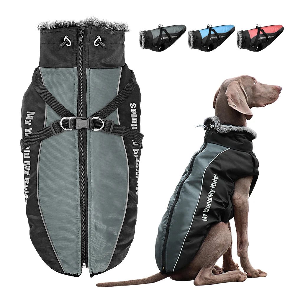 All-Weather Harness Dog Coat - Waterproof Winter Vest for Large Breeds - BeeTrendyShop.COM