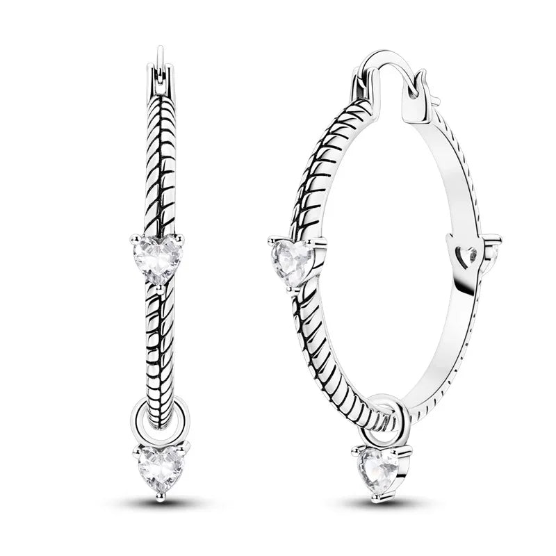 Sparkling Hoop Earrings 925 Sterling Silver Moon Pearl Heart Crystal Luxury Romantic Earing Fit Woman Wedding Party Jewelry Gift