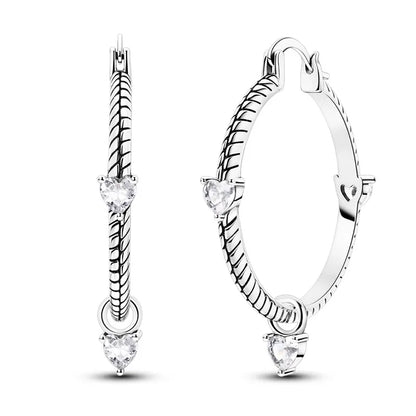 925 Sterling Silver Sparkling Hoop Earrings – Moon Pearl Heart Crystal Jewelry for Women