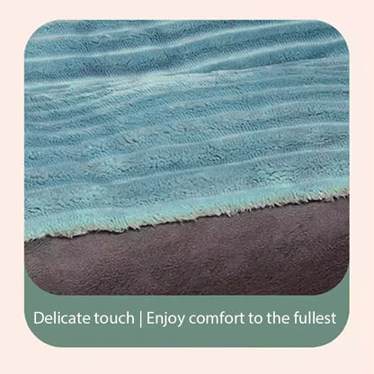 Textured fabric sample with a gradient from blue to purple on a beige background.