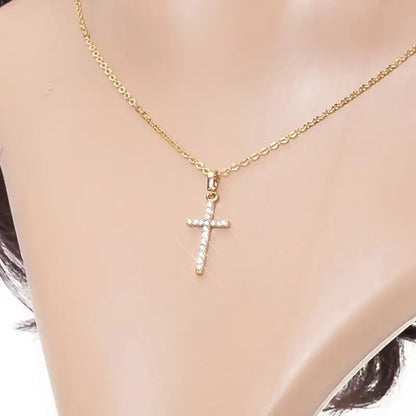 Cross Pendant Necklace – CZ Rhinestone Zinc Alloy Chain Necklace for Women