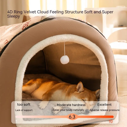 Extra Large Dog Bed - Winter Warm House-Style Bed with Removable Cover - BeeTrendyShop.COM