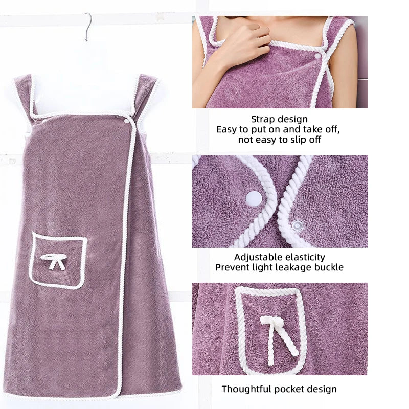 Womens Wearable Bath Towel 90x150cm – Fast-Dry Bathrobe Wrap for Beach, Spa & Gym