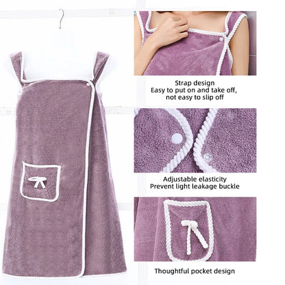 Womens Wearable Bath Towel 90x150cm – Fast-Dry Bathrobe Wrap for Beach, Spa & Gym