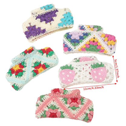 Crochet Knitting Hair Claw Clip – Handmade Boho Floral Hairpin for Women