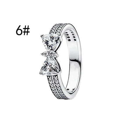 925 Sterling Silver Pink Bow Zircon Jewelry Set – Ring, Earrings, Bracelet & Necklace