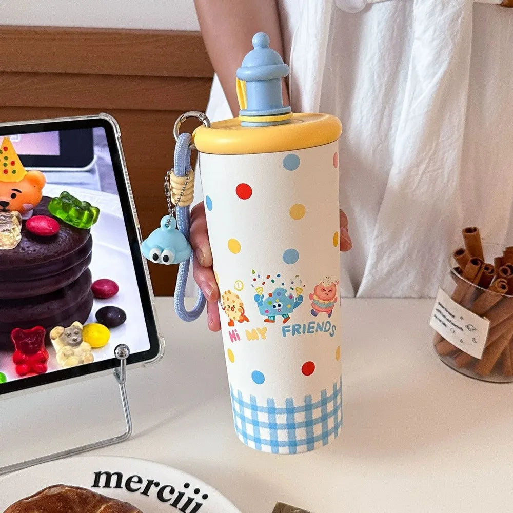700ML Cute Thermos Bottle with Straw & Infuser – Stainless Steel Tea Cup for Women